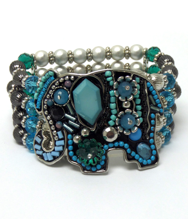 Elephant with multi beads and stones layer bracelet