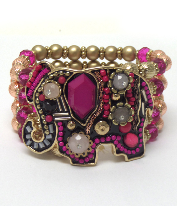 Elephant with multi beads and stones layer bracelet 