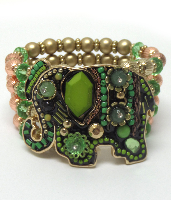 Elephant with multi beads and stones layer bracelet 