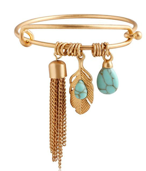 Boho style tassel and turquoise charm  bracelet