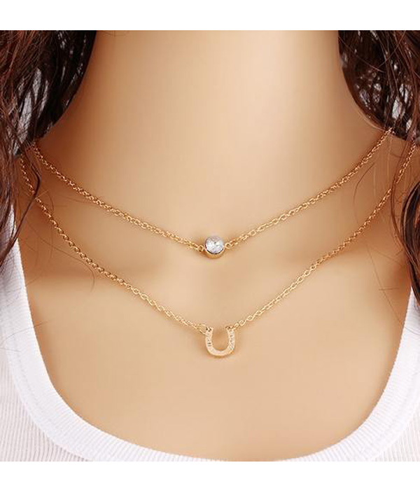 Premium etsy style horse shoe and crystal layered necklace