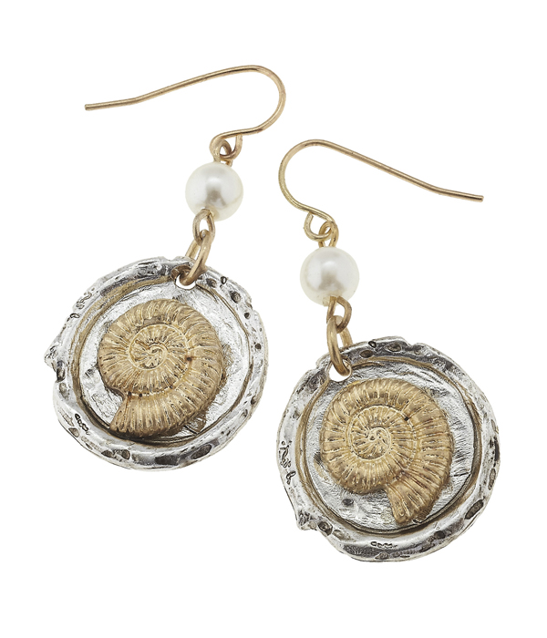 Handmade nautilus and pearl drop earring