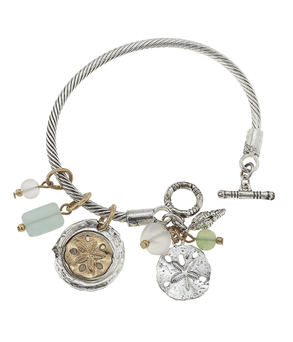 Handmade sand dollar charm twist wire toggle bracelet