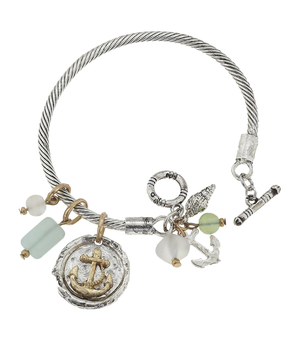 Handmade anchor charm twist wire toggle bracelet