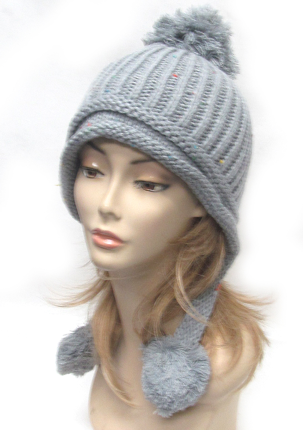 Knit type pom pom beanie