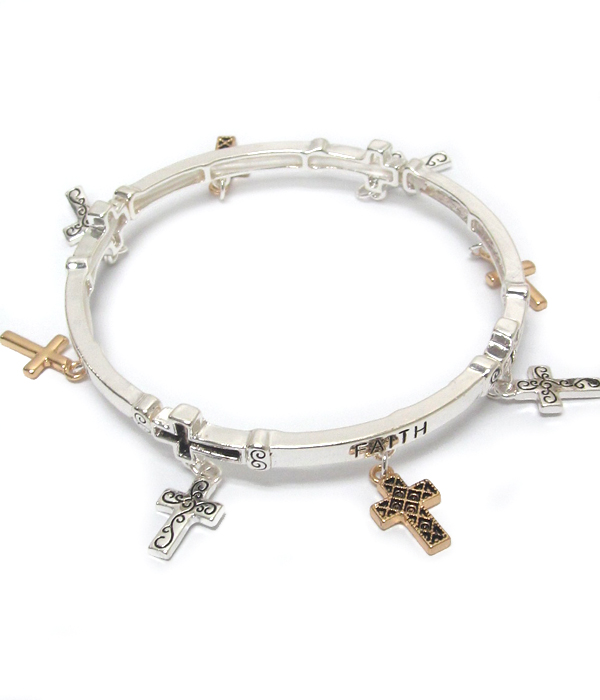 Multi cross charm stretch bracelet - faith