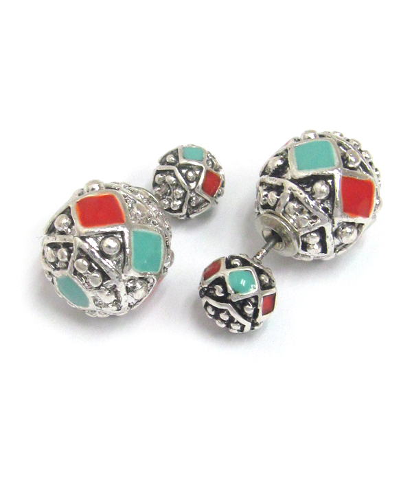 Vintage ball front and back double sided earring