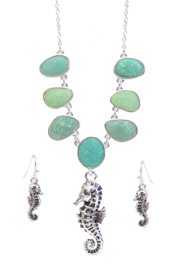 MULTI SEAGLASS NECKLACE SET - SEA HORSE sea glass