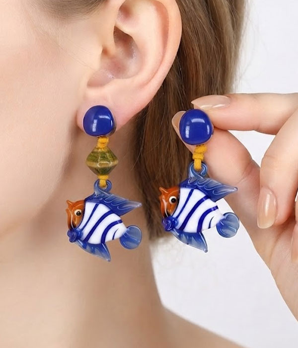 Sealife glass art earring - fish