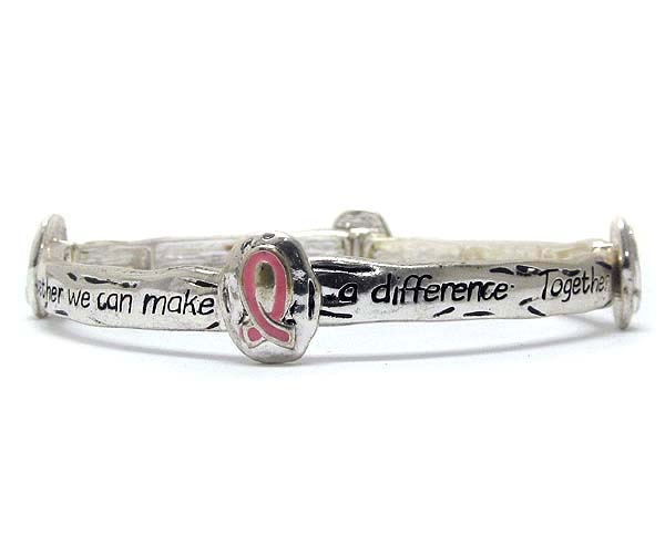 Pink ribbon theme cure,hope,fight message stretch bracelet - breast cancer awareness
