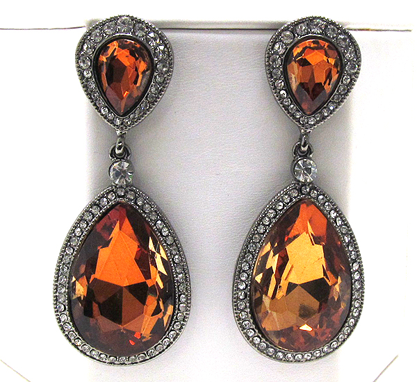 Teardrop facet glass and crystal deco drop earring