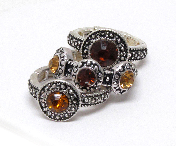 Crystal and metal textured deco 3 stackable stretch ring set