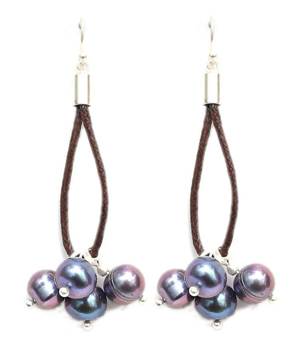 Freshwater pearl dangle cord drop earring