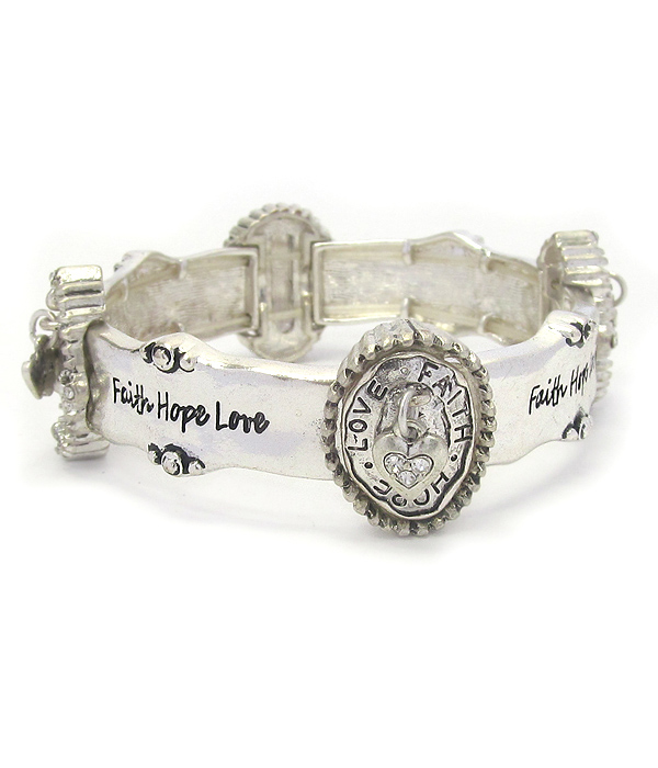 Religious inspiration message stretch bracelet - faith hope love