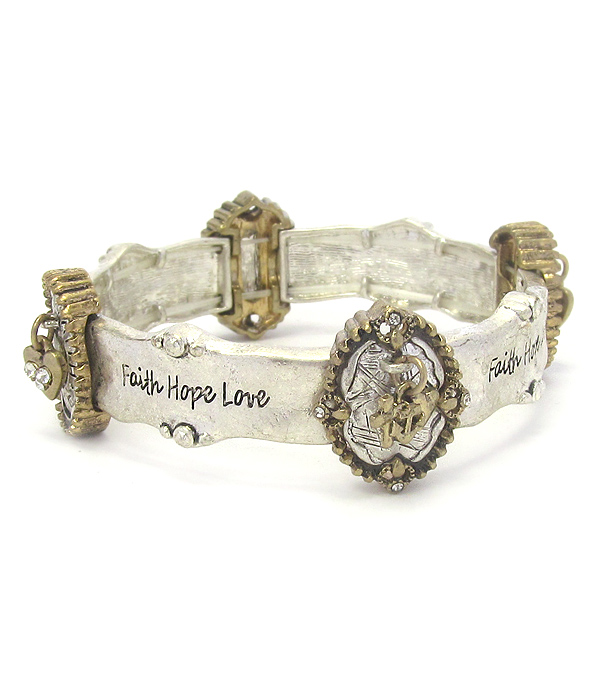 Religious inspiration message stretch bracelet - faith hope love