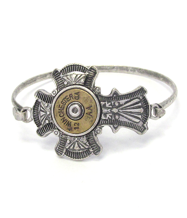 Bullet and cross wire bangle bracelet
