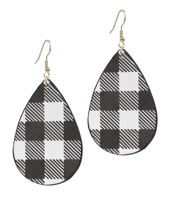 Buffalo plaid teardrop leatherette earring