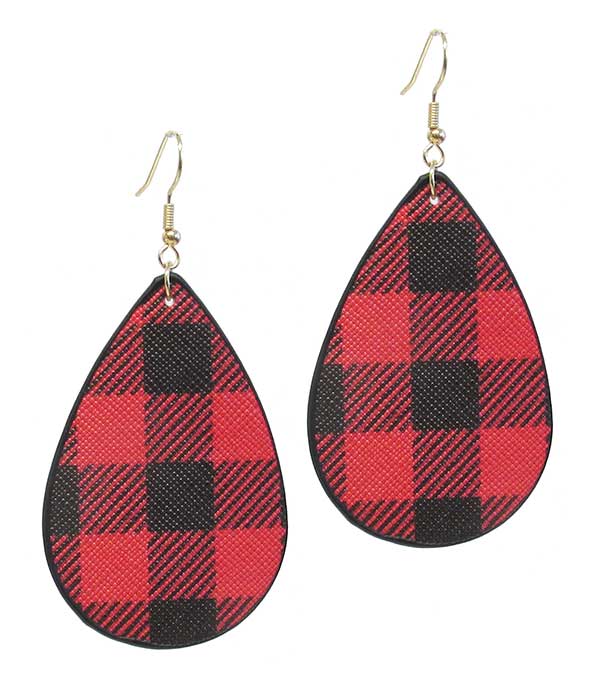 Buffalo plaid teardrop leatherette earring