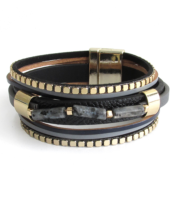 Multi layer leatherette magnetic bracelet
