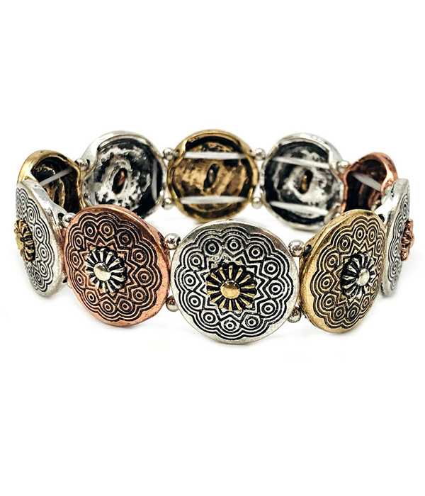 Vintage metal disc stretch bracelet