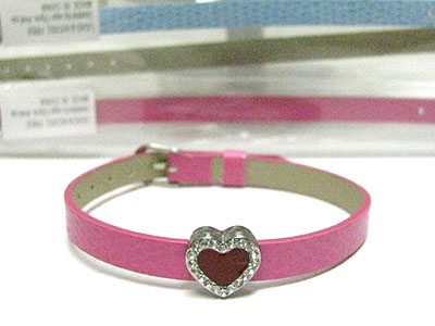 Sell by dozen - mixed color 12 pc crystal heart leather band bracelet mens jewelry