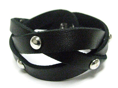 Metal add on bradied leather band bracelet