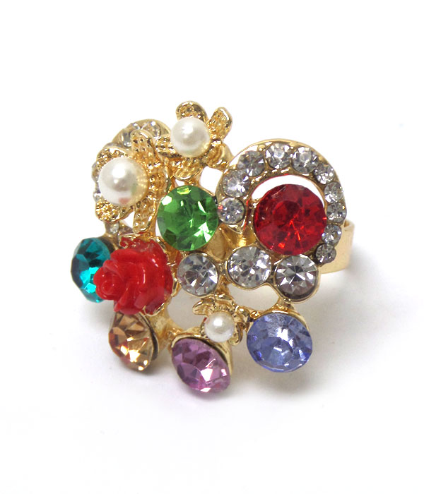 Multi flower with stones ring