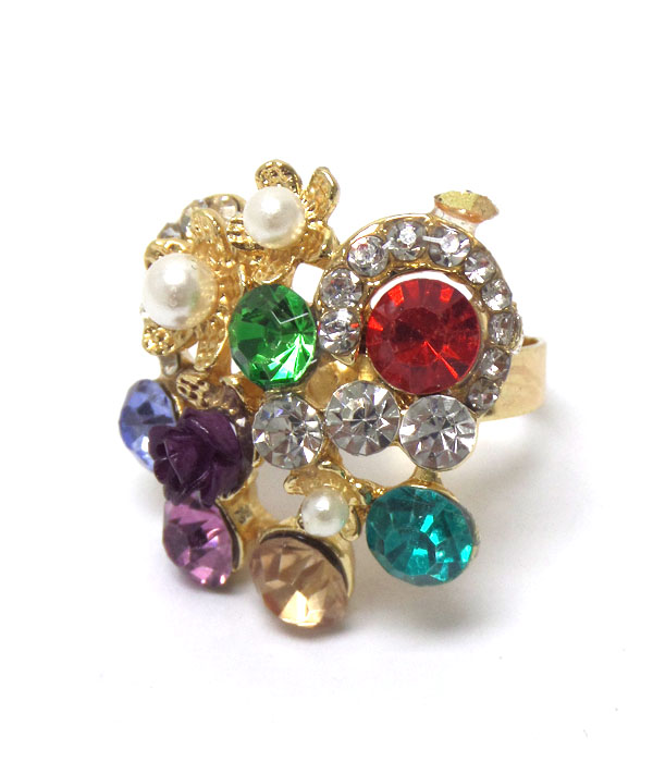 Multi flower with stones ring