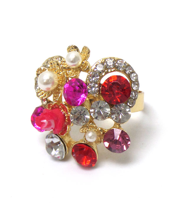 Multi flower with stones ring