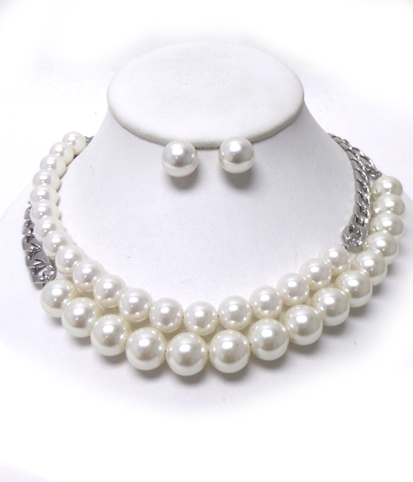 Two layer chain and pearl necklace set 