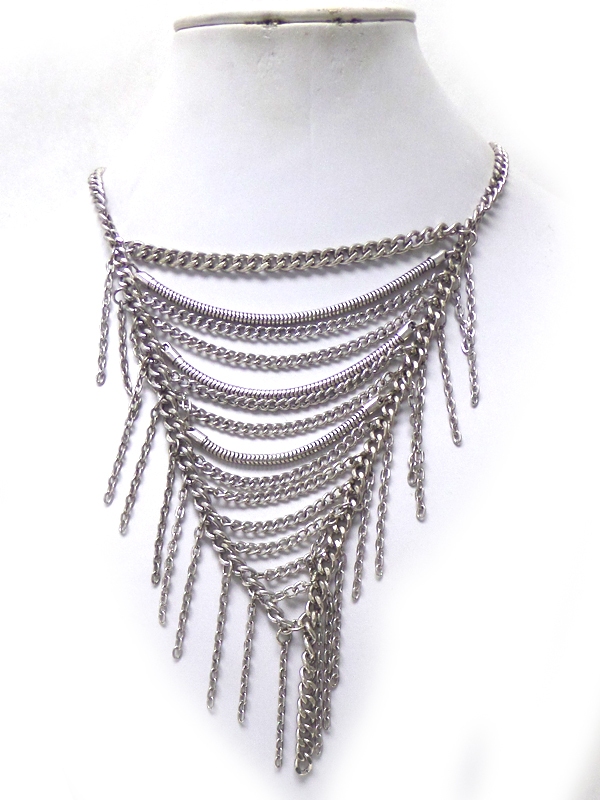 MULTI METAL CHAIN LINK AND DROP BIB NECKLACE