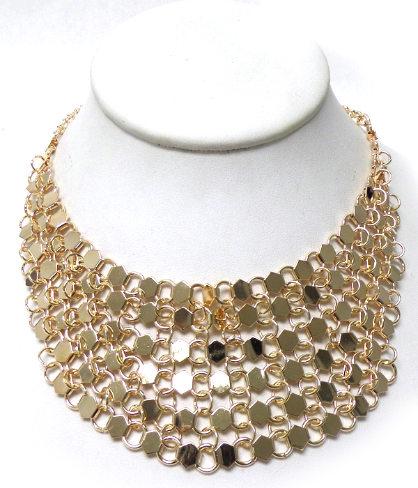 Multi chain link metal bib necklace