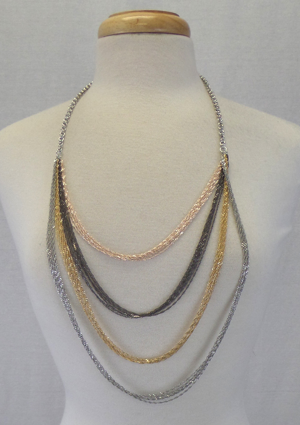 4 LAYER FINE CHAIN LINK DROP LONG NECKLACE
