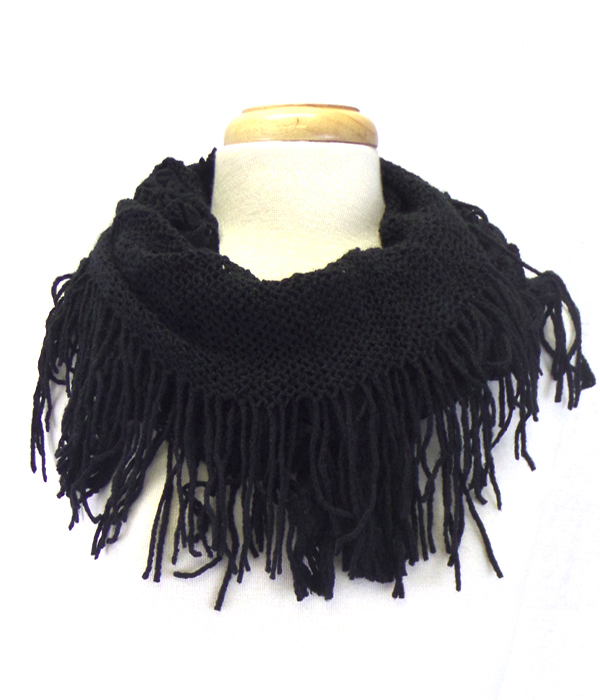 Fringe trim knit infinity scarf