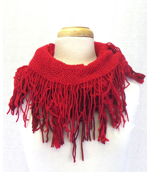 Fringe trim knit infinity scarf