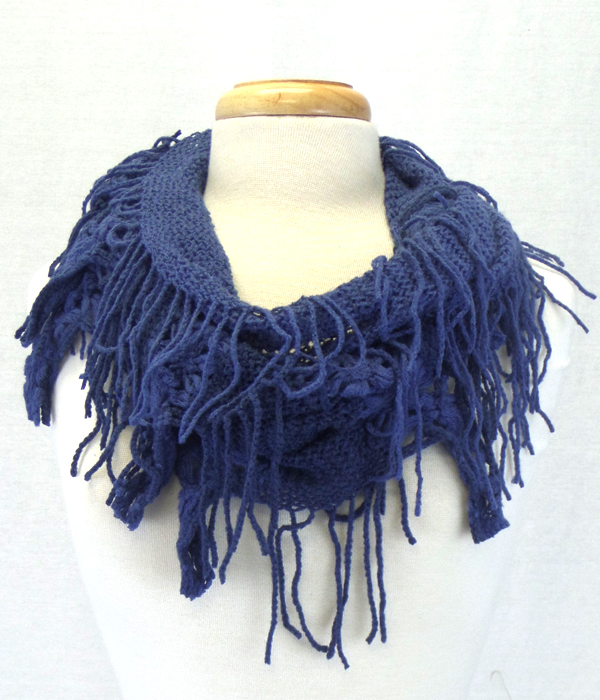 Fringe trim knit infinity scarf