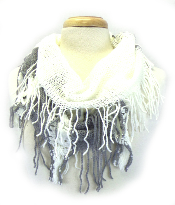 Fringe trim knit infinity scarf