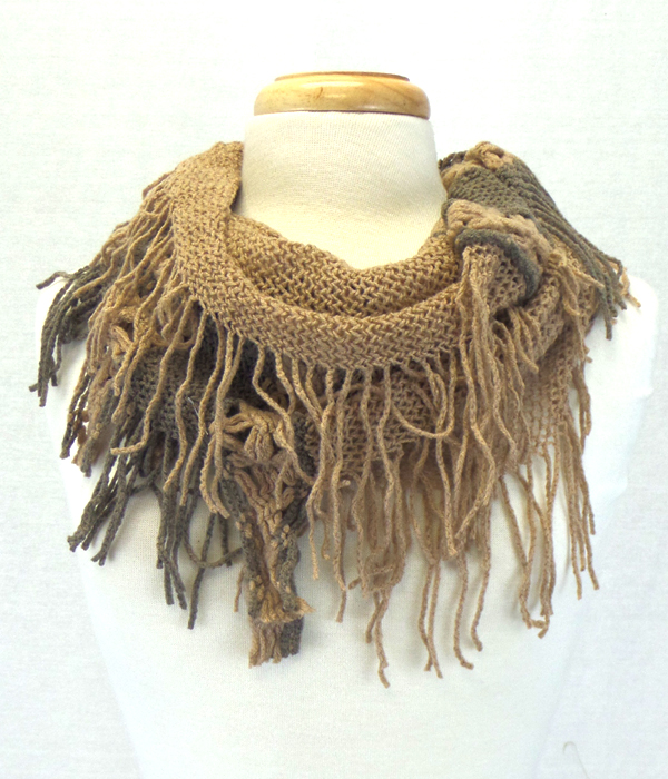 Fringe trim knit infinity scarf