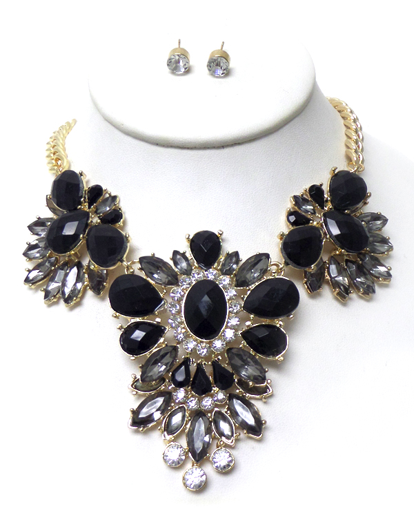 Flower with multi crystals drop necklace set