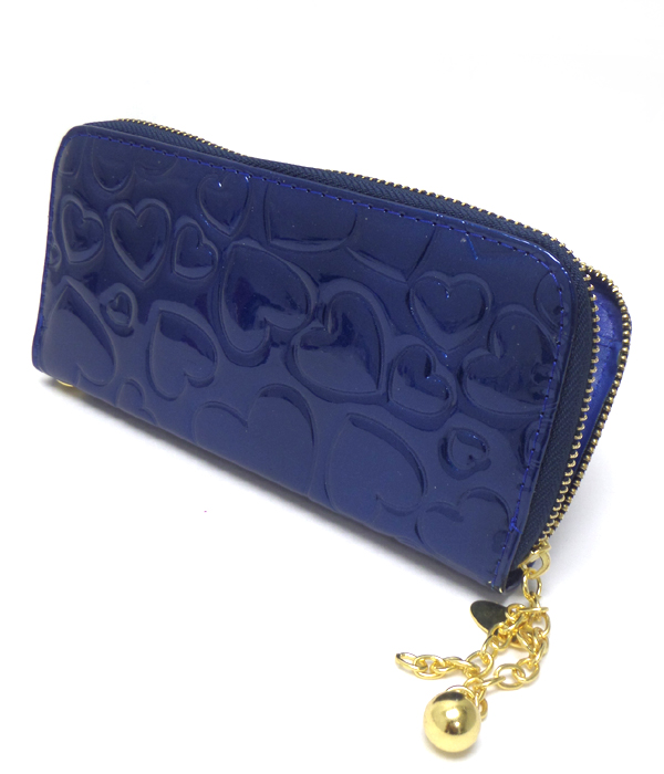 Glossy hearts with ball drop zipper wallet 