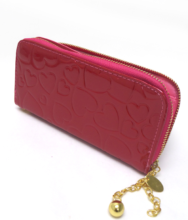 Glossy hearts with ball drop zipper wallet