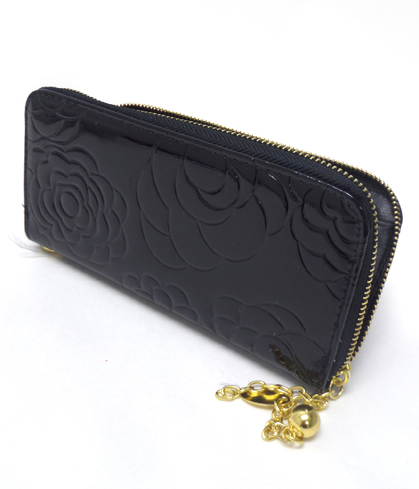 Glossy roses with ball drop zipper wallet 