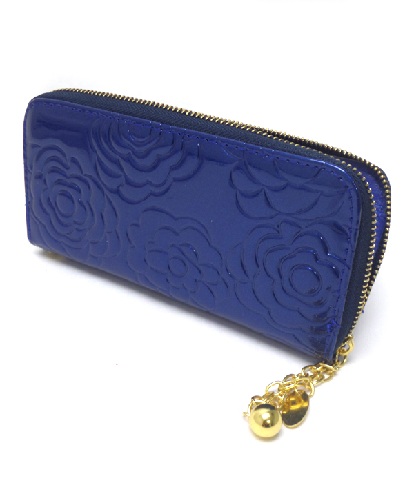Glossy roses with ball drop zipper wallet 