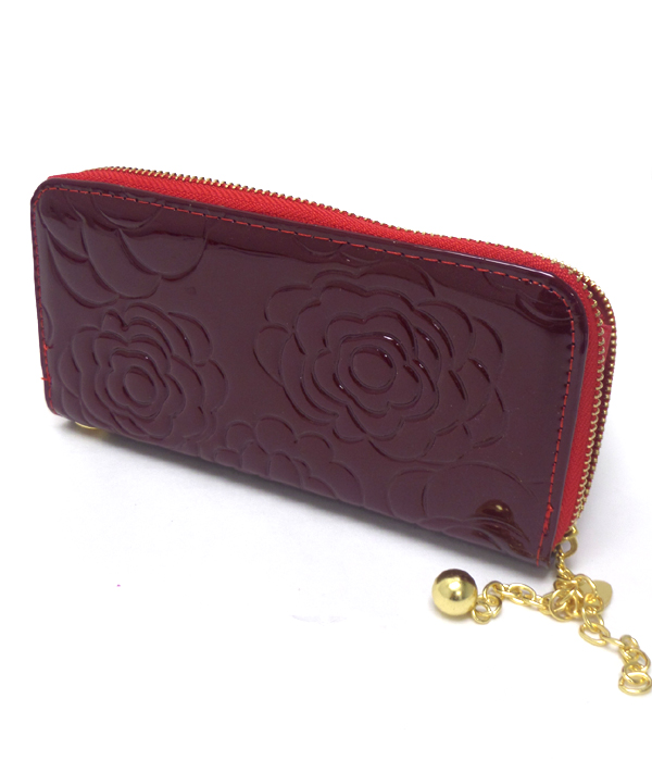 Glossy roses with ball drop zipper wallet 