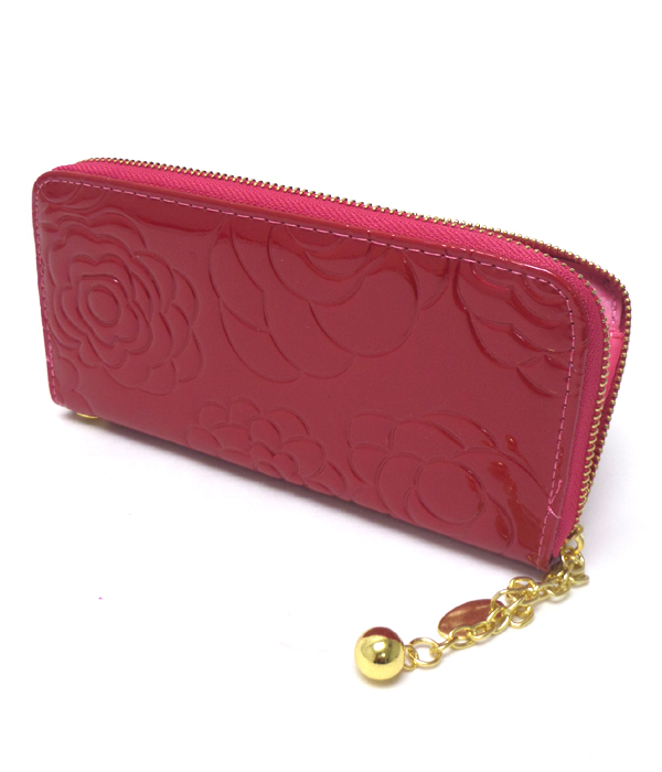 Glossy roses with ball drop zipper wallet 