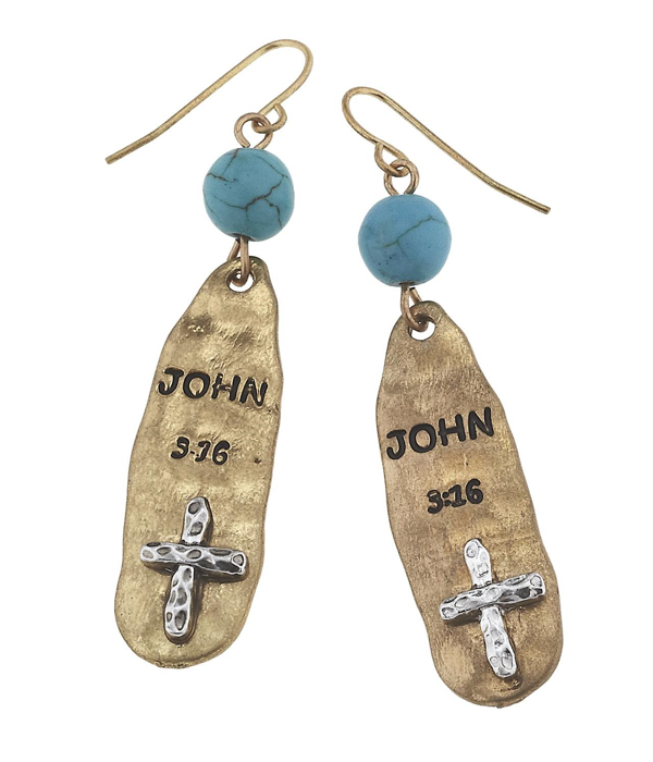 Handmade scripture cross earring - john 3:16