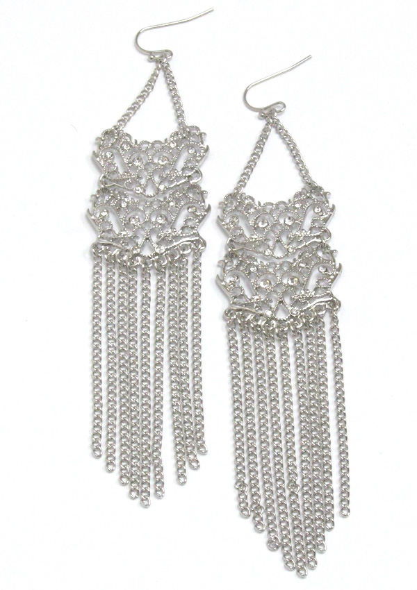 Metal filigree and chain drop earring