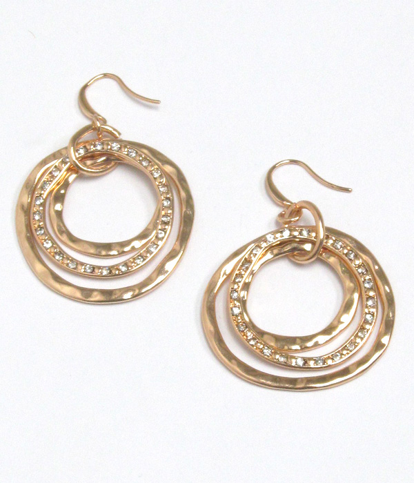 Hammered crystal triple hoop earring
