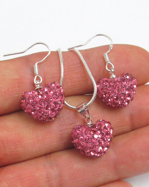 Valentine shambhala crystal heart necklace earring set