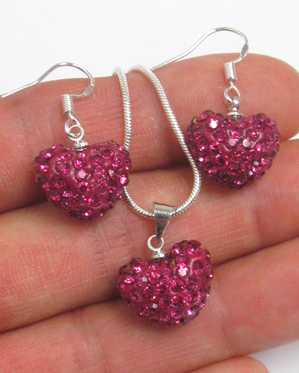 Valentine shambhala crystal heart necklace earring set